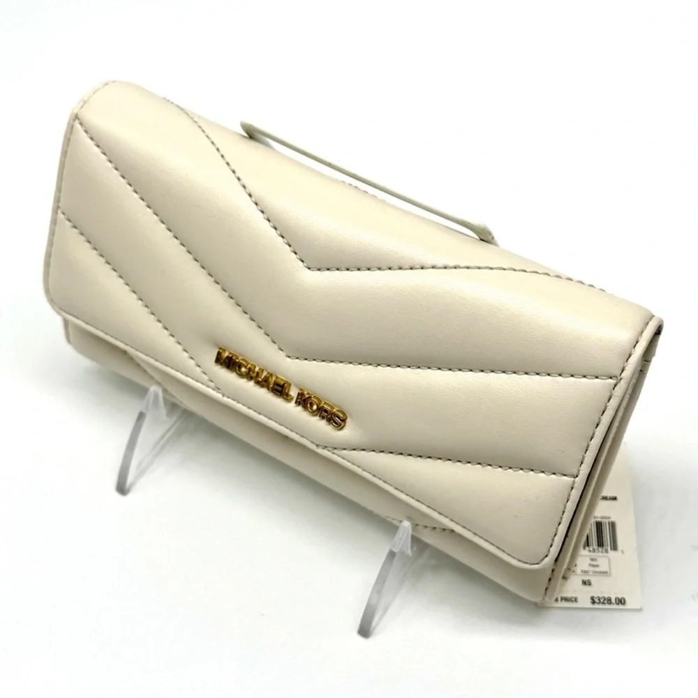 Michael Kors Large Quilted Trifold Wallet Light Cream